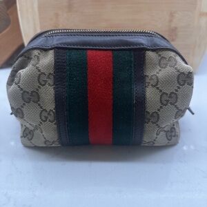 GUCCI Web Sherry line pouch in GG canvas